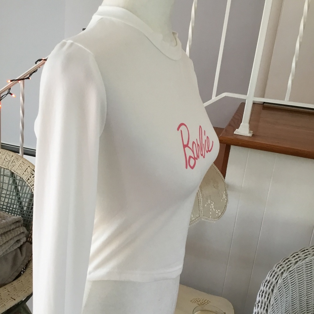 JUNIORS LONG SLEEVED BARBIE CROP TOP - Picture 2 of 8